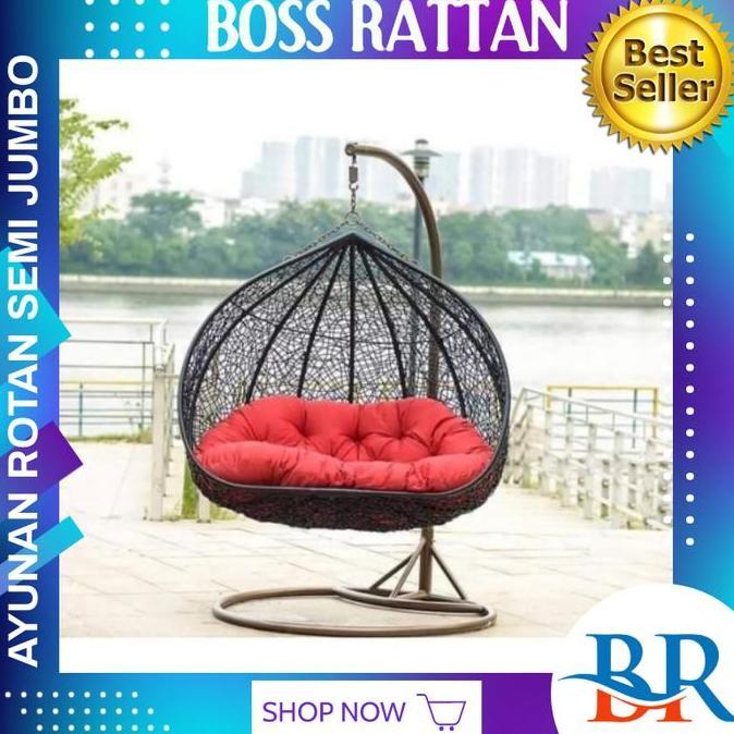 Ayunan Kursi Gantung Rotan Sintetis Semi Jumbo Santai Teras Rumah Set