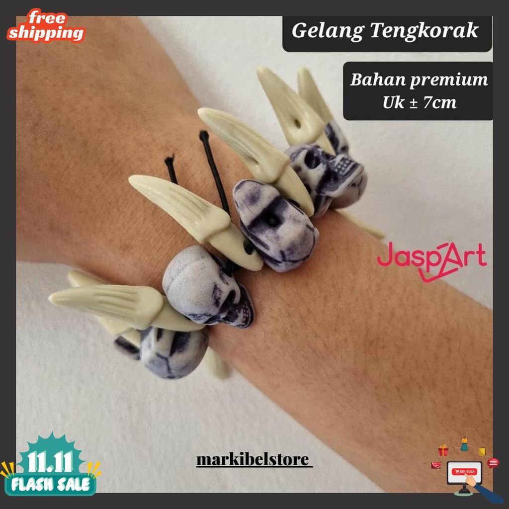 Gelang Tangan Aksen Kepala Tengkorak Gelang Tengkorak Taring Gelang Halloween Gelang Unik Siap Kirim