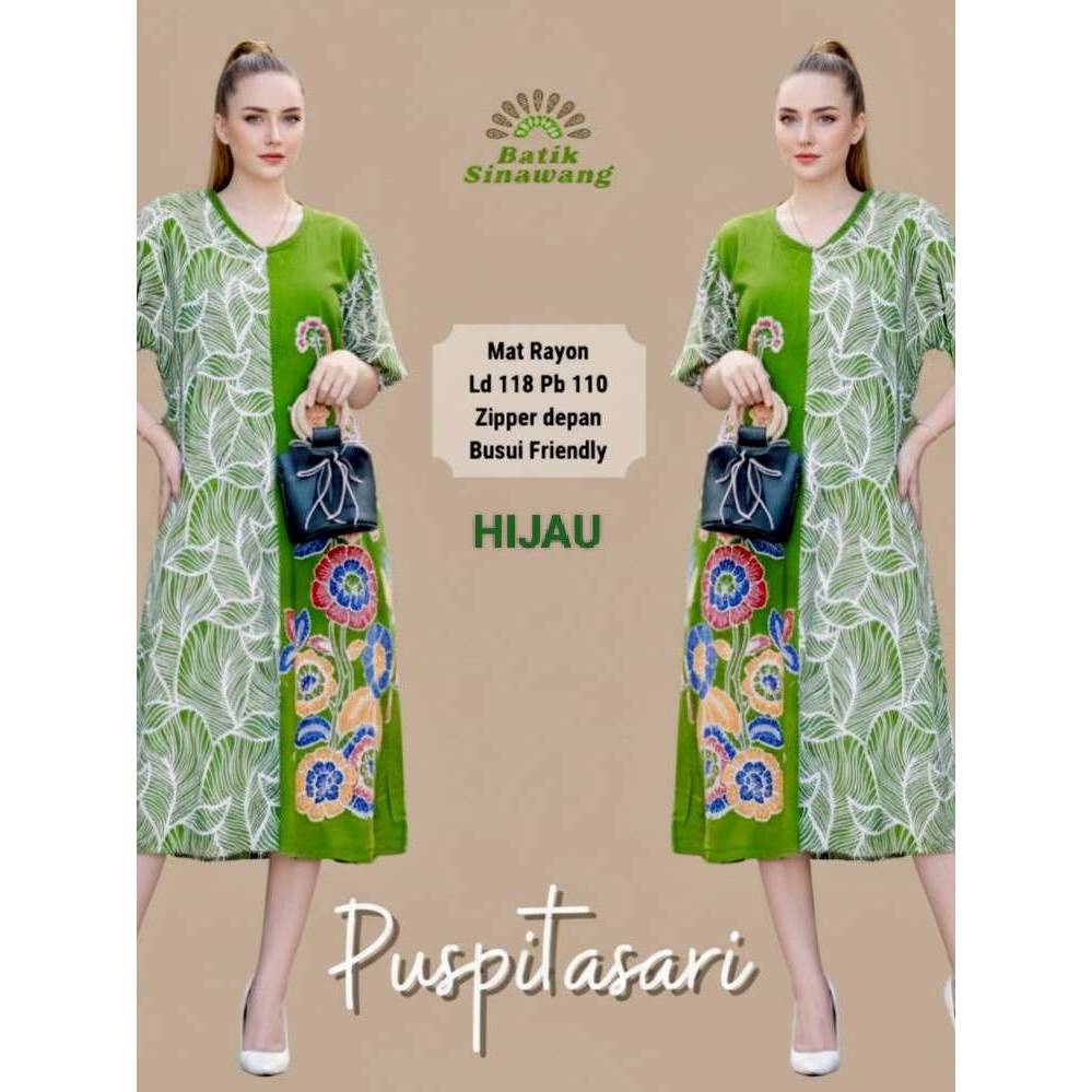 Pakaian Wanita Daster Batik Klok/Payung Baju Tidur Puspitasari Rinjani Amarillis Zipper Depan Busui 