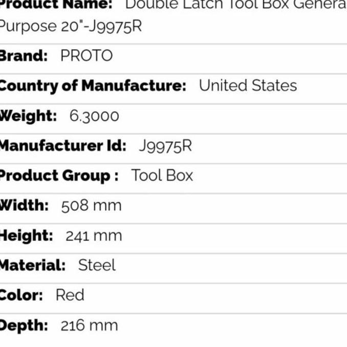 MYORINKA Proto - Double Latch Tool Box General Purpose 20" -J9975R Ori