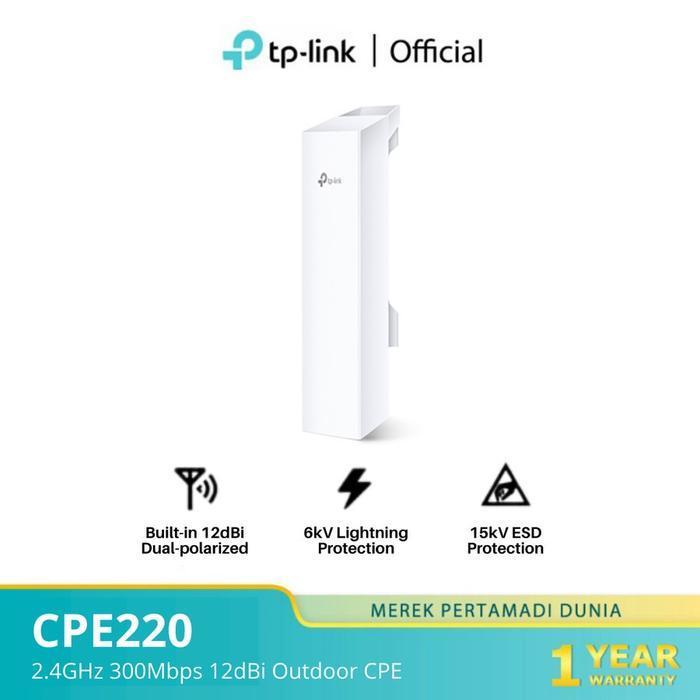 Tp-Link Cpe220 2.4Ghz 300Mbps 12Dbi Outdoor Cpe - White - Cpe220 Terbaru Best Quality 100% Original