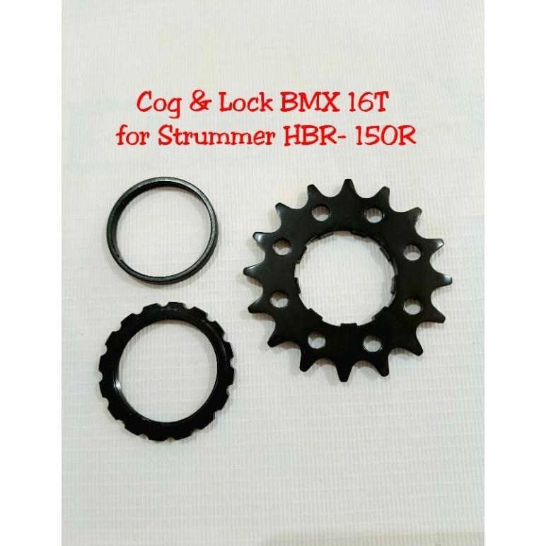New COG & LOCK & SPACER BMX 16T FOR STRUMMER HBR -150R ; COG BMX STRUMMER AL7075- T6 - 16T BLACK