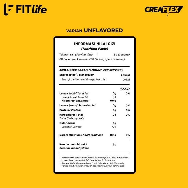 Fitlife Creaflex Creatine Monohydrate 300Gr - 60 Serving Suplemen Gym Kreatin Original