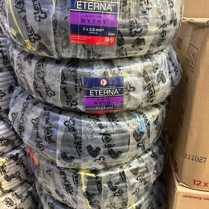 Promo Kabel NYYHY 3X2,5 mm ETERNA / NYY HY 3X2,5 / HITAM SERABUT / 1ROLL 50M Diskon