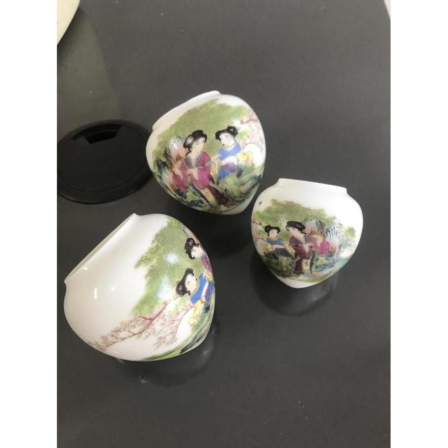 Cepuk Cungkok Keramik Tempat Makanan Burung Set 3