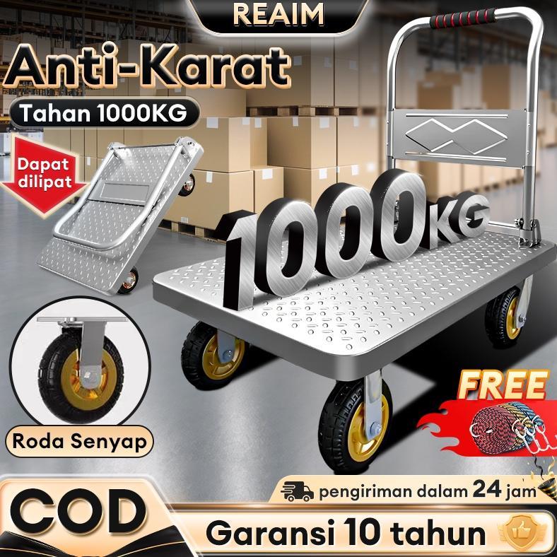Reaim Troli Barang Lipat troli lipat portable Besi 1000 Kg Besi Troli Baja Kuat Tebal