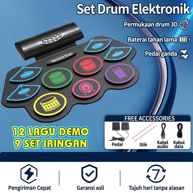 Drum Elektronik Bluetooth Berwarna/Drum Elektronik Portabel/Set Drum Elektronik Silikon Portabel Per