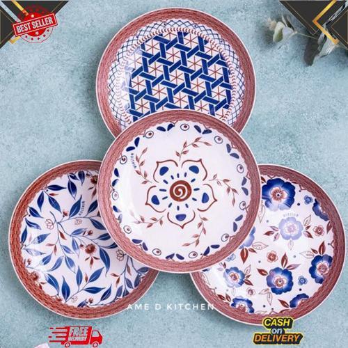 Super Piring Bijian Keramik Lauk 8" Motif Rotan Coklat