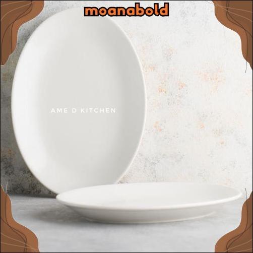 Terlaris Piring Saji Oval Keramik Putih Bijian Tebal