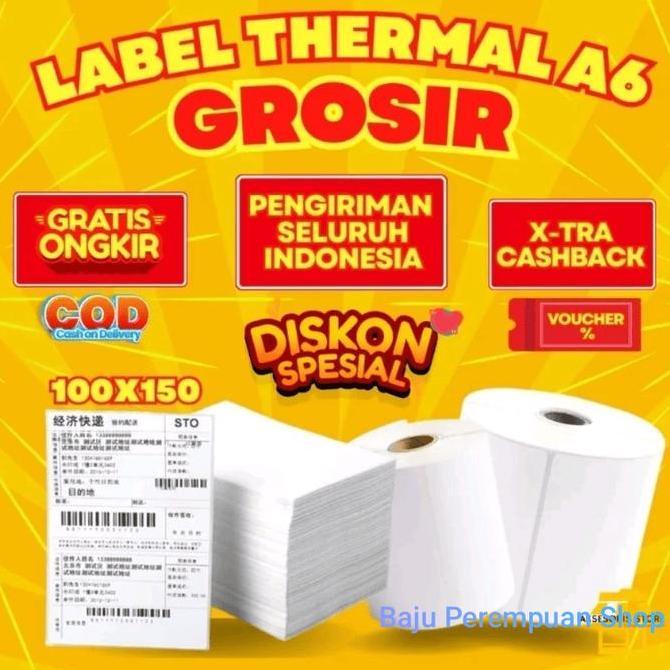 Premium Kertas Thermal 100x150/Label Thermal/Sticker Thermal/Kertas A6 Barcode Promo