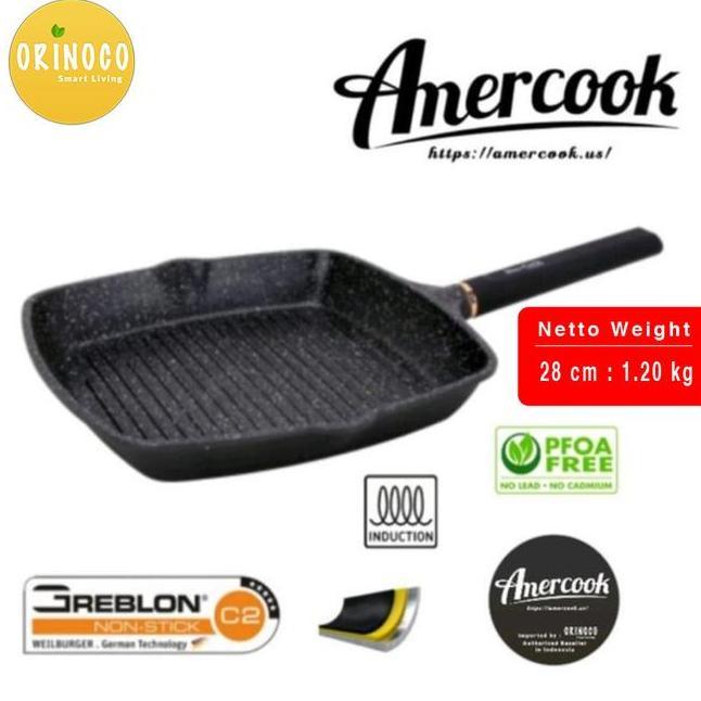 Amercook Panggangan Square Grill Pan 28Cm Anti Lengket 3 Layers
