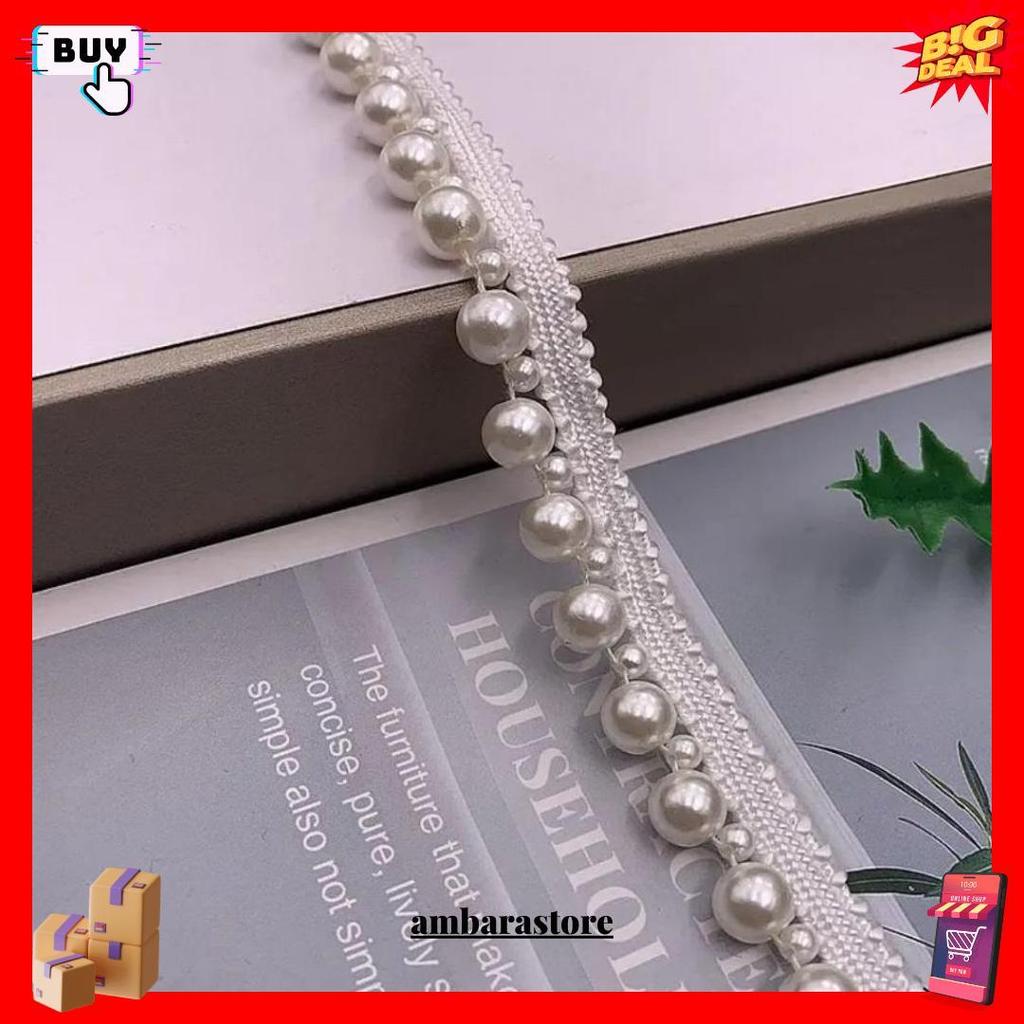 Pita Mutiara Trim Renda Manik Manik Handmade Poliester Aksesoris Pakaian Tradisional Cod