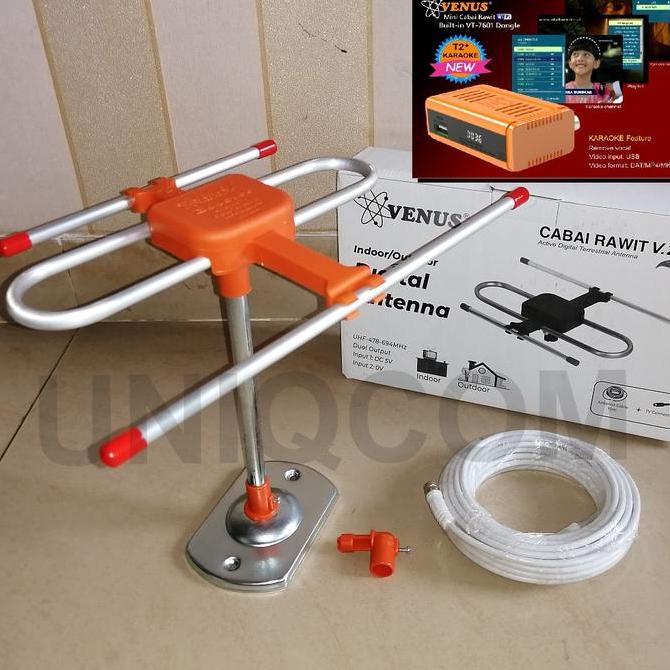 Paket Antena TV Digital Venus Cabai Rawit V2 + STB DVBT2 Venus Mini