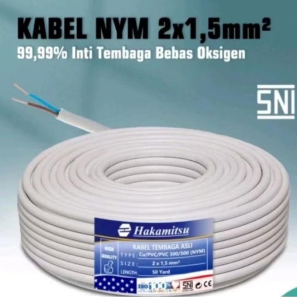 Kabel Listrik Tembaga Hakamitsu NYM 2X1.5 50 Yard