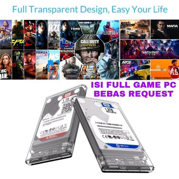 TERBARU - Hardisk HDD Eksternal Transparent 320GB 500GB 1TB 2TB Full Game PC