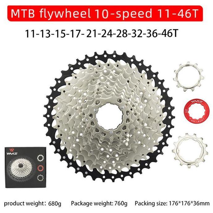 Wake Sprocket 10 Speed 11 - 46T Silver Gear Cassette Sepeda MTB