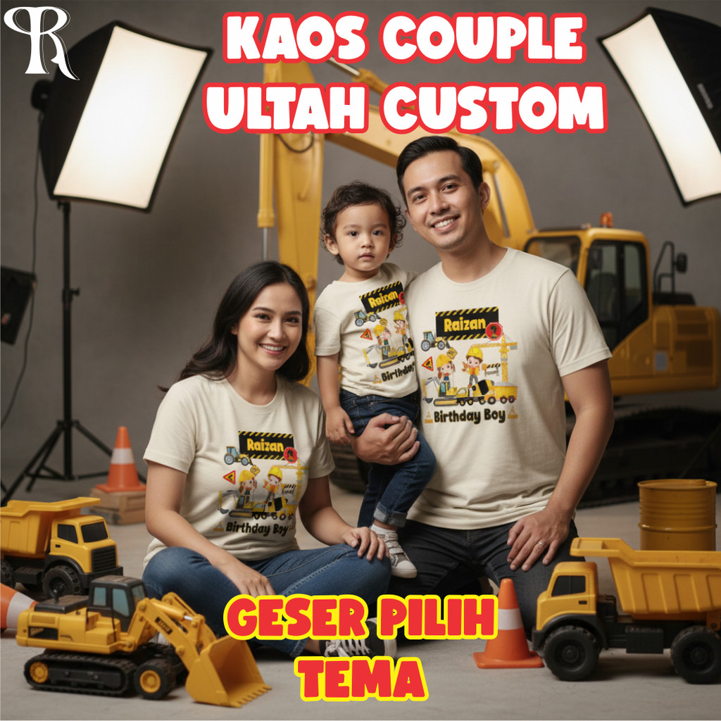 BAJU KAOS COUPLE KELUARGA | KAOS CUSTOM FAMILY CUSTOM ULANG TAHUN TEMA EXCAVATOR DLL BISA REQUEST TU