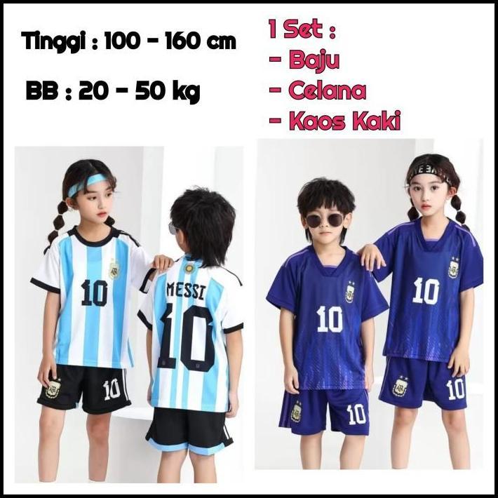 Jersey Baju Bola Anak Argentina Kids (Baju+Celana+Kaos Kaki) - Putih Biru, 18 best seller