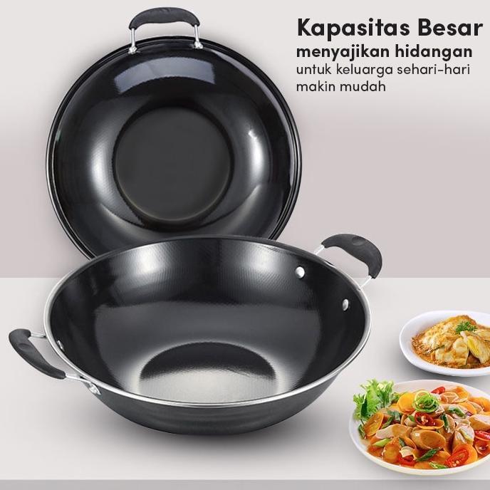 Bisa Cod Hatayashop - Kuali Hitam Kuping 30 32 34 36 / Kuali Hitam Anti Lengket/Kuali Hitam Kulit Je