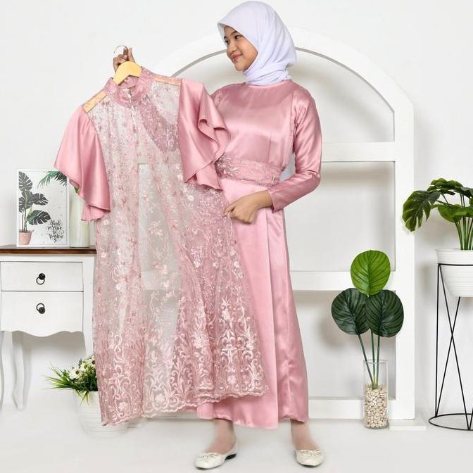 (FASHION) 2IN1 GEORGINA ANAK DRESS INNER + OUTER BRUKAT TILLE PREMIUM / FREE BELT / SET GAMIS MAXI D