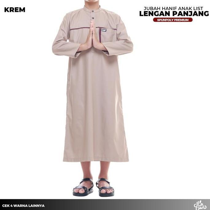 Baju Jubah Gamis Anak Pria Arab Pakistan Model Hanif List Lengan Panjang KerahOblong Free Peci Terla