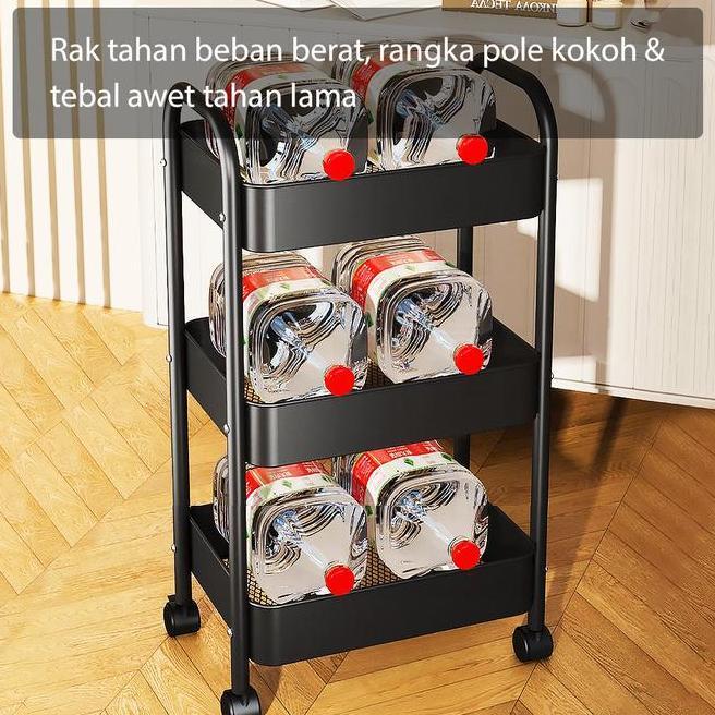 Hugo Rak Troli Susun Besi Rak Besi Penyimpanan Bertingkat Rak Dapur Dorong Besi Stainless Steel Rak 