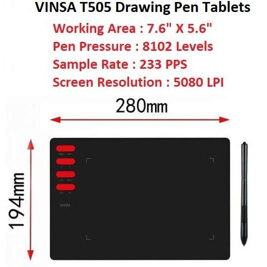 Drawing Graphic Pen Tablet 7 Inch Vinsa T505 Digital Drawing Pad