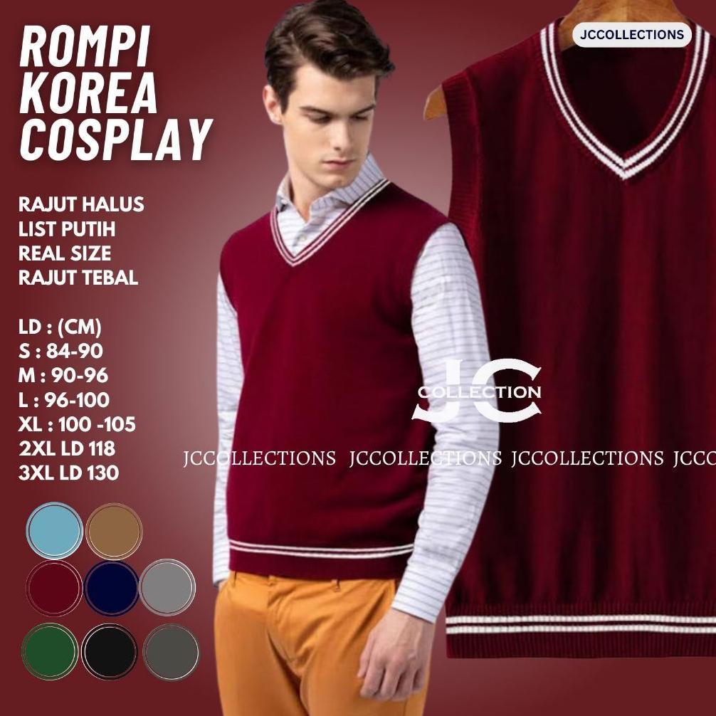 Rompi Rajut Pria Asrama Penyihir List Putih / Vest Rajut Korea Har- Pot JCCollections