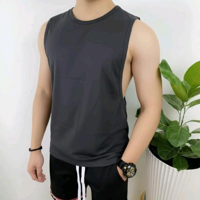Low Cut Kaos Singlet Low Cutsinglet Low Cut Polos Gym Pria Hitam