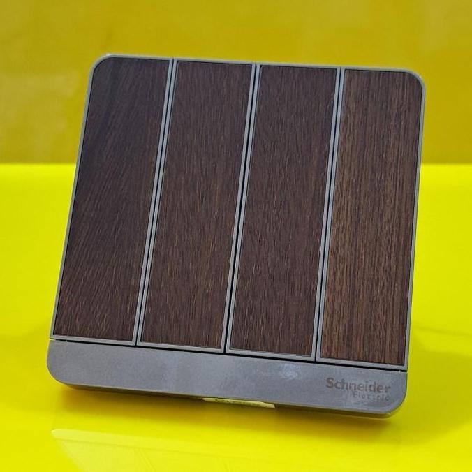 Saklar 4gang 1way Schneider Avatar On WD motif Kayu HEMAT