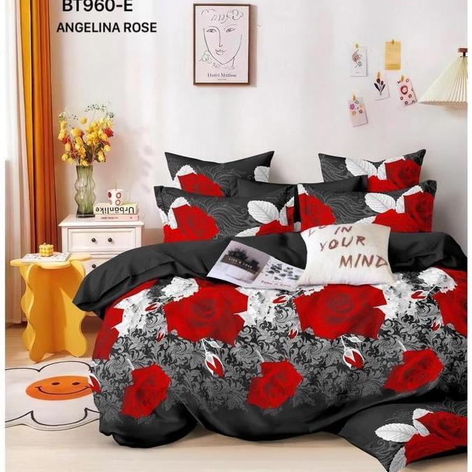 BEDCOVER SET MICROTEX DISPERSE MOTIF ANGELINA ROSE TINGGI SPREI 30 CM