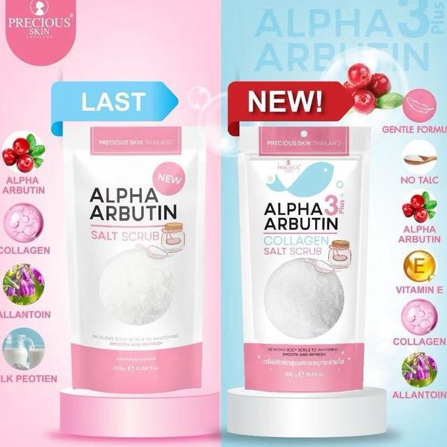 Precious Skin Thailand Alpha Arbutin 3Plus Whitening Body Shower Scrub Lulur Badan Garam Mandi 300G 