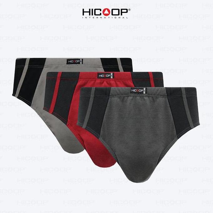 Hicoop - Sport Underwear Brief - Celana Dalam Sport Pria - Merah/Abu/Hitam - Isi 3 Pcs - Hb731-Mx