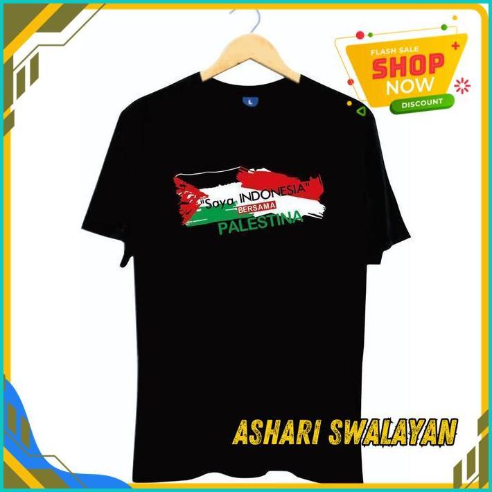KAOS BAJU DISTRO SAYA INDONESIA BERSAMA PALESTINA POLOS CUSTOM ANAK DEWASA COD SAVE GAZA PALESTINE C