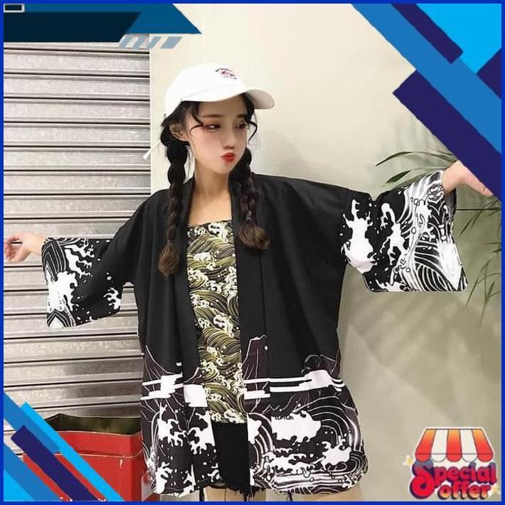 Trending Kim-09 Loose Kimono Jepang Satin Printing Motif Naga Import Dr-02