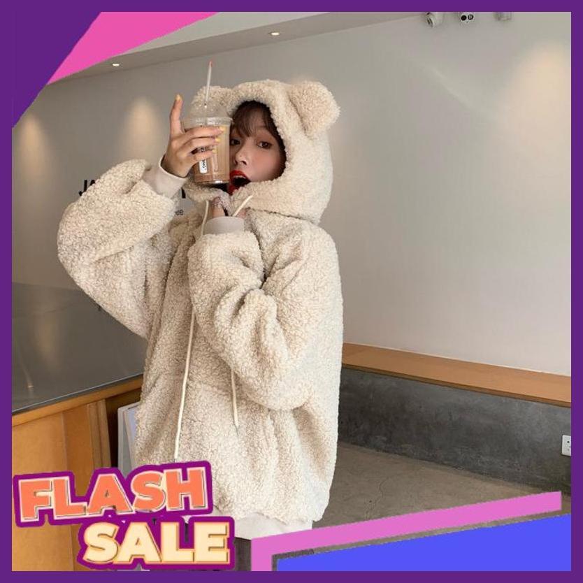 Smile Today Kja-15 Jaket Luaran Wanita Import Korea Jepang Big Size Wol Bulu Kuping Beruang Winter M