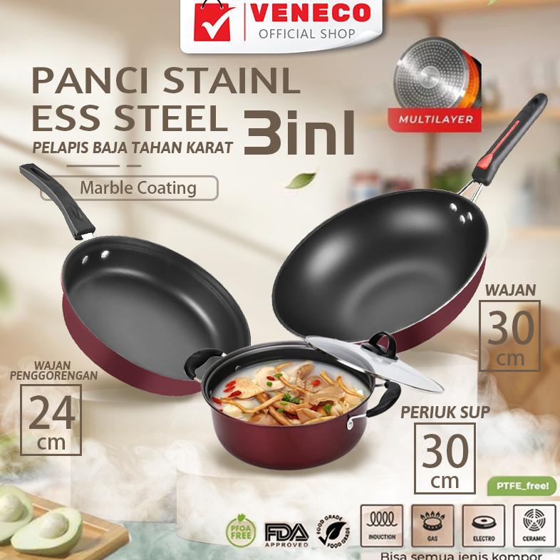 Panci Panci Wajan Set isi 3pcs Wajan Teflon Set Panci Teflon Penggorengan Set 3 Pcs Pans Pots