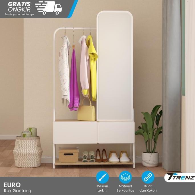 Trenz Furniture - Gantungan Baju Aesthetic Terbuka Set Skincare dengan Cermin Full Body Series Euro 