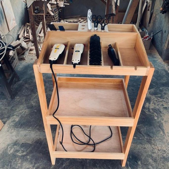 MEJA BARBERSHOP | RAK SUSUN BARBERSHOP | KOTAK KLIPER