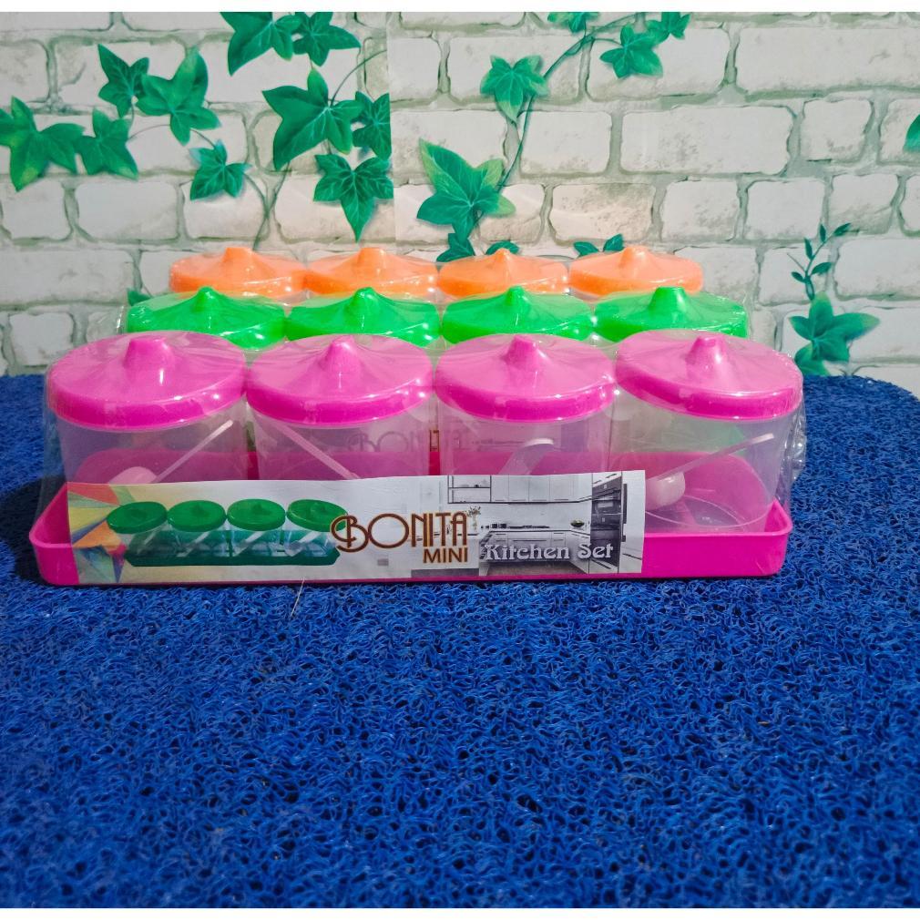 Bisa Cod Rak Bumbu Isi 4 Pcs Toples Mini Bonita Set Rak Bumbu Tempel Dinding / Tempat Gula Teh Kopi 
