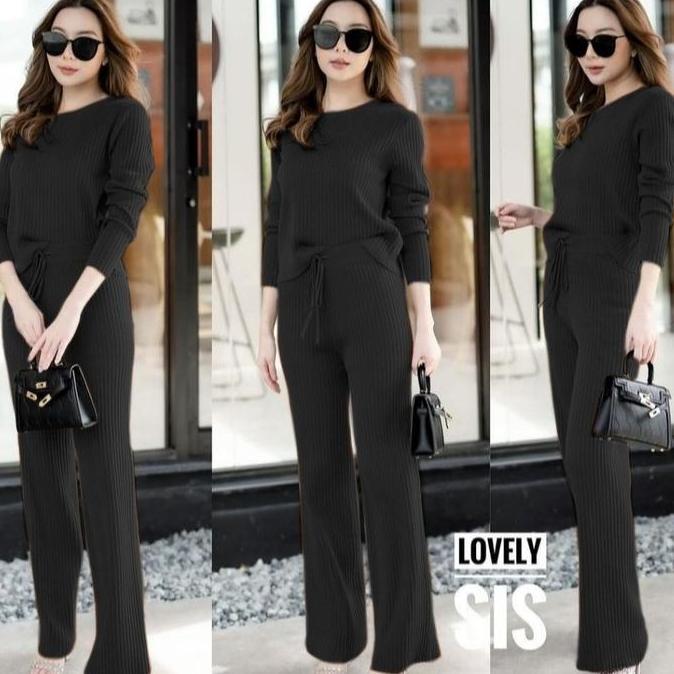 SimpleDay - One Set Knit Queena Setelan Fashion Wanita Pakaian Setcel Rajut Bahan Premium