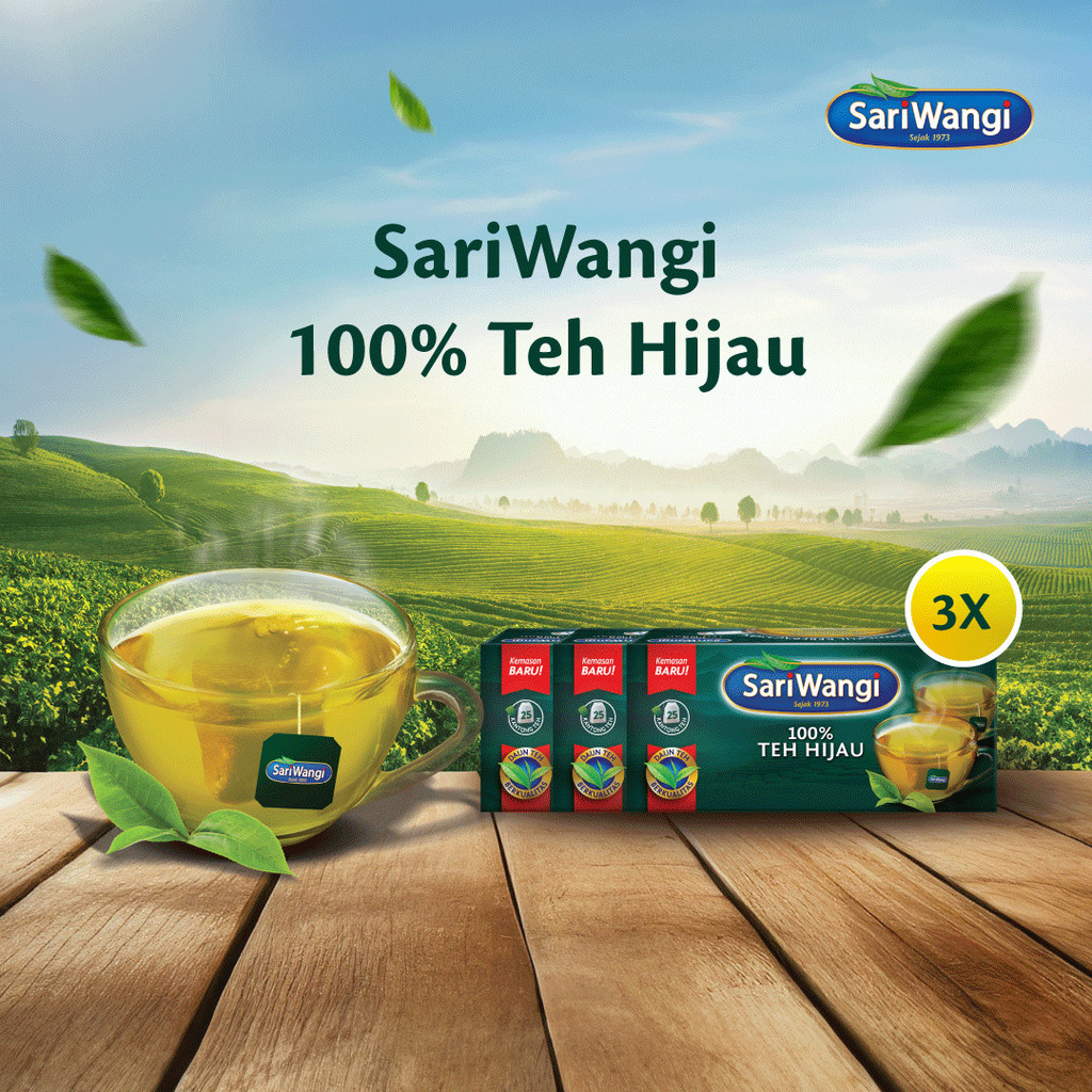 Sariwangi Teh Celup 100% Teh Hijau Asli Pilihan Indonesia 1.6G Isi 25 x 3