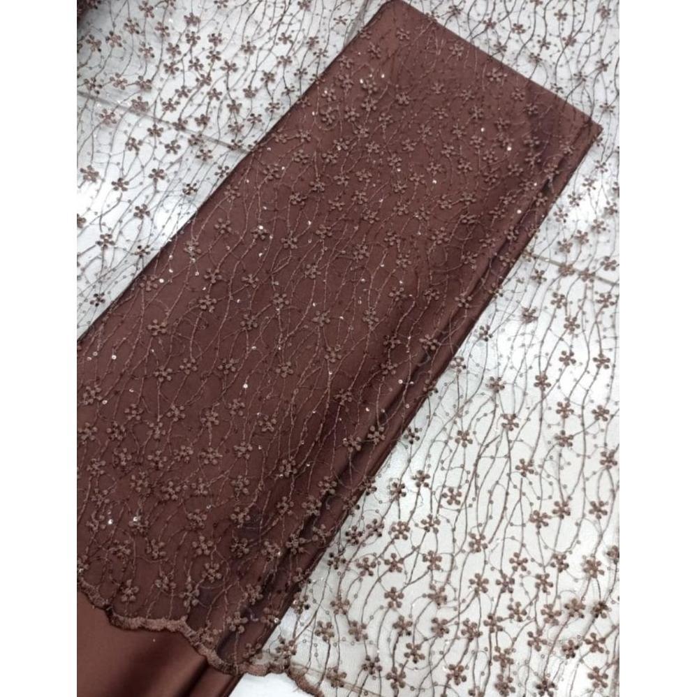 Kain Brokat Tile Spangle Premium Elegant (Tile Starry) Warna Coklat Mahogany - Kain Brokat Brukat Me