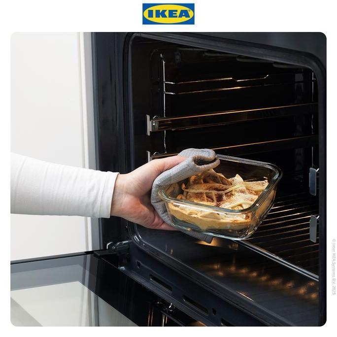 Ikea 365+ Wadah Makanan / Kotak Makan Segi Empat Bahan Kaca Dengan Penutup  Plastik 600Ml