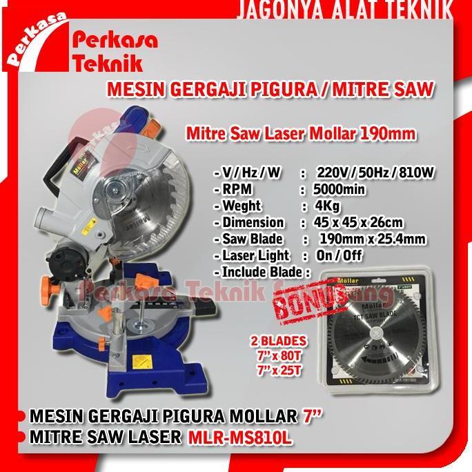 Gergaji Pigura 7" Mitre saw Laser MOLLAR MS810L Miter Saw Aluminium