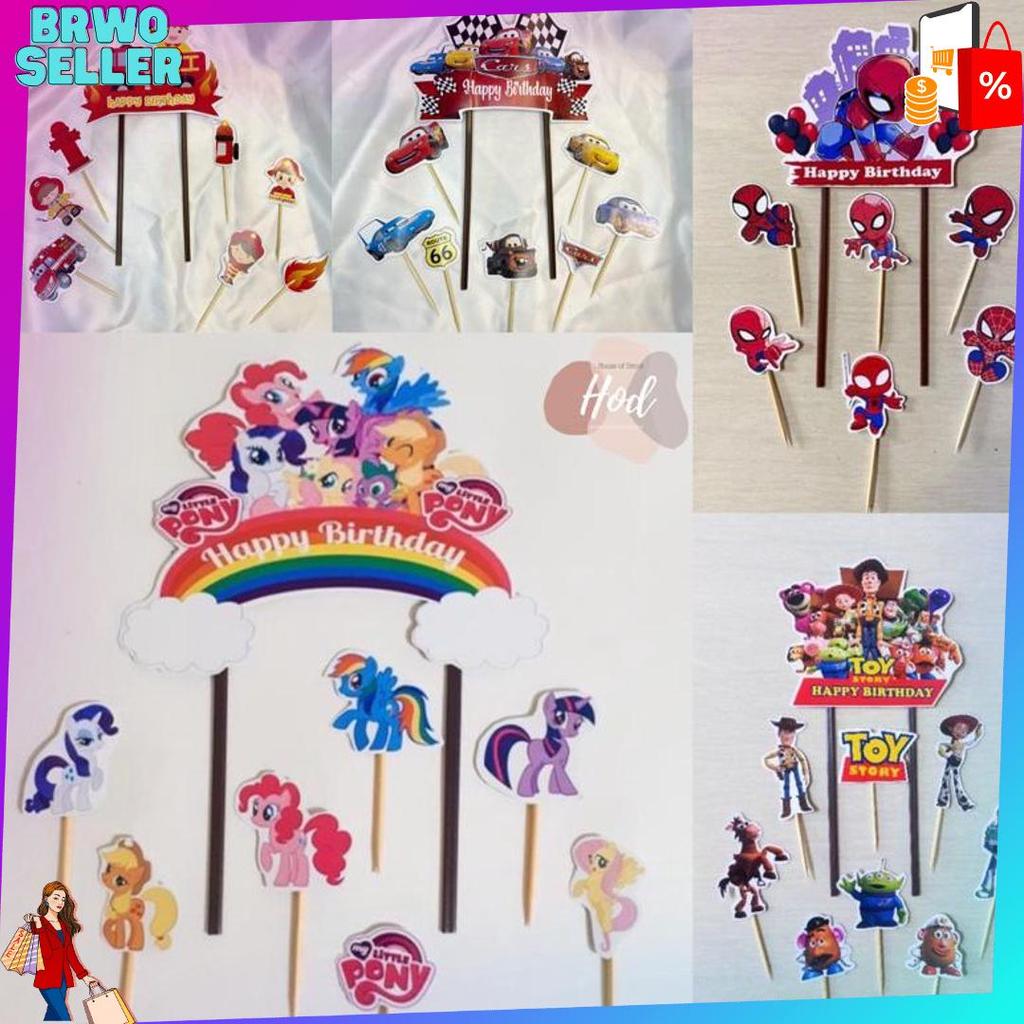 Gradeori Topper Hbd Karakter Set Hiasan Kue Kartun Tulisan Happy Birthday Dekorasi Cake Spiderman / 