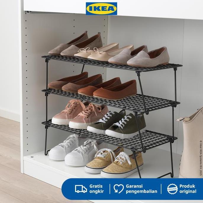 IKEA GREJIG Rak Sepatu Hitam Dapat Dilipat 58x27 cm .
