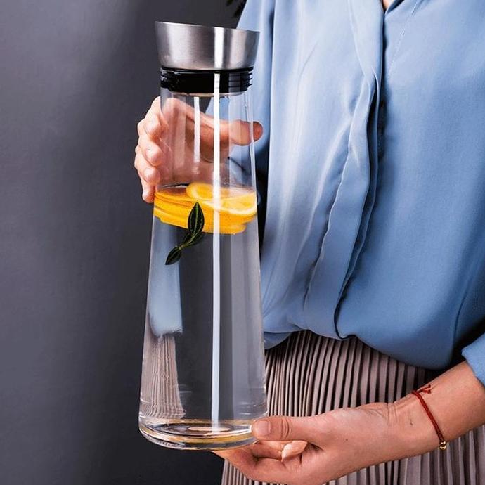 ,,,,,,,] Botol Teko Kaca Tutup Stainless Steel 1000 ml serbaguna PREMIUM