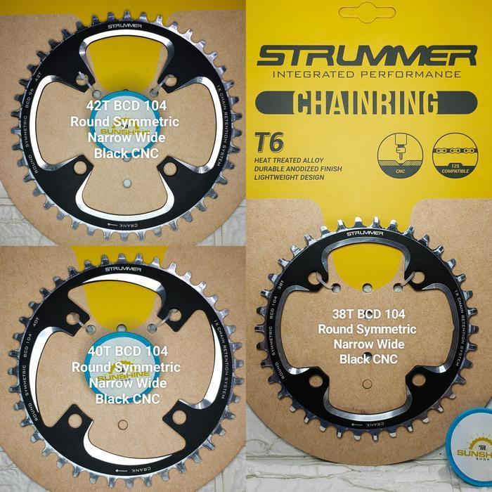 Chainring Crank Strummer 32T 34T 36T 38T 40T 42T 44T Bcd 104 Round Alloy Cnc Sepeda Bmx Fixie Roadbi