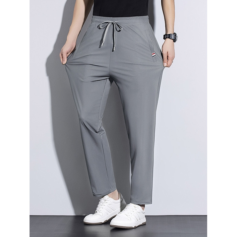 DISAI Celana Pria Saku Ritsleting Panjang Ice Silk Fabric Keren Bernapas Elastisitas Pants K9002A
